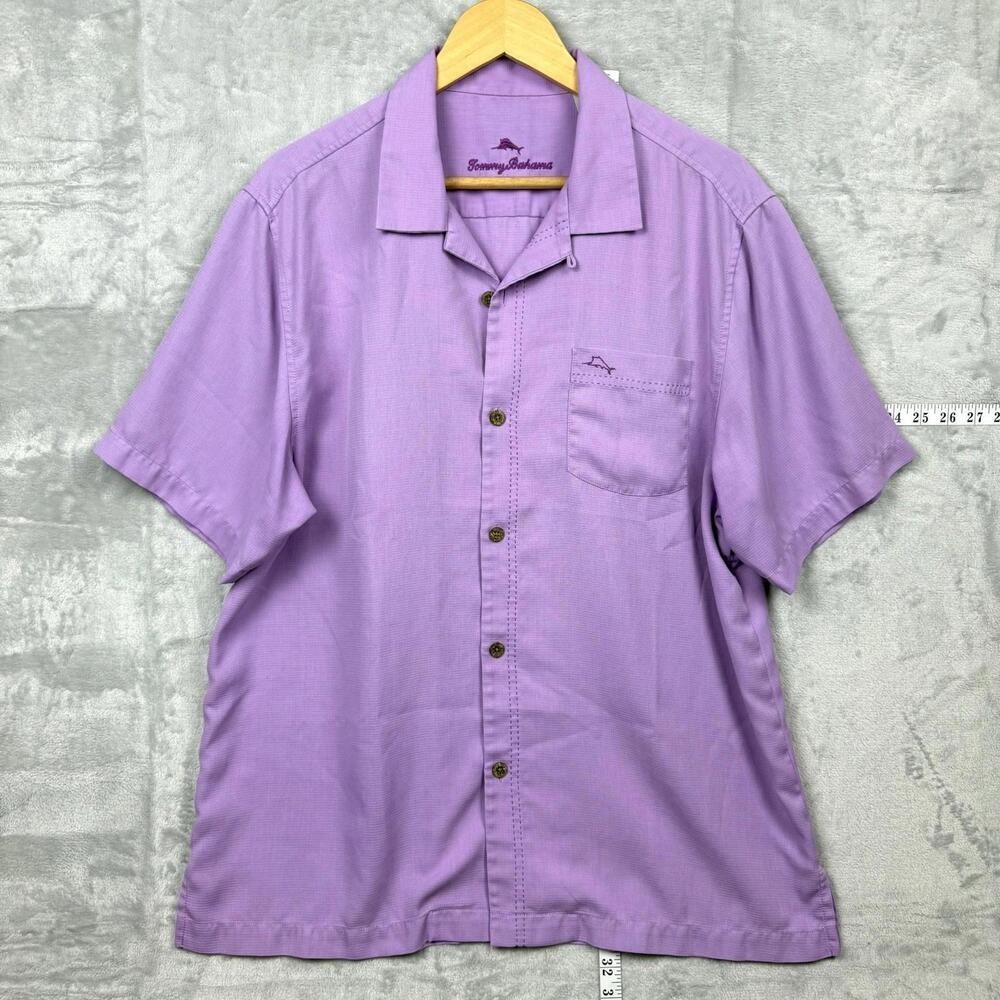 Tommy Bahama Lavender Short Sleeve Shirt Men Size L Relaxed Fit Island Hawaii